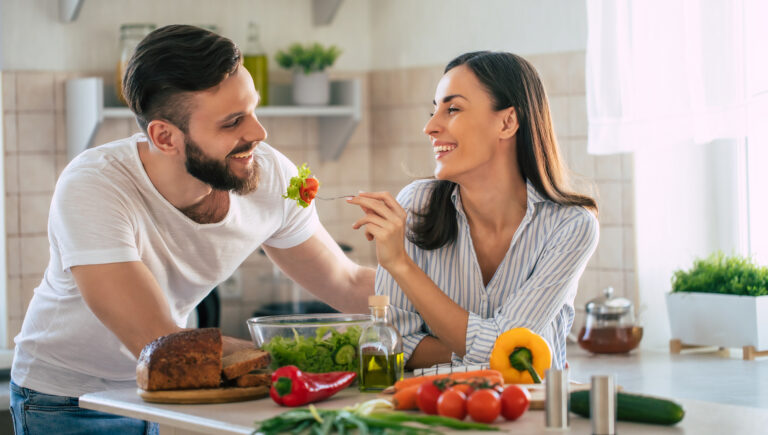Excited,Smiling,Young,Couple,In,Love,Making,A,Super,Healthy